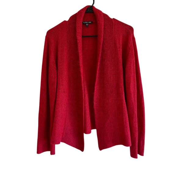 Eileen Fisher Small Red Mohair Cashmere Wool Blend Open Front Cardigan Sweater - Picture 1 of 4